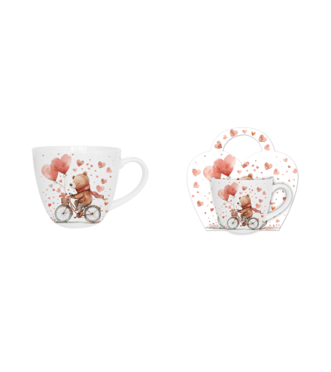 Medveď bicykel hrnček 460ml+papierový košíček